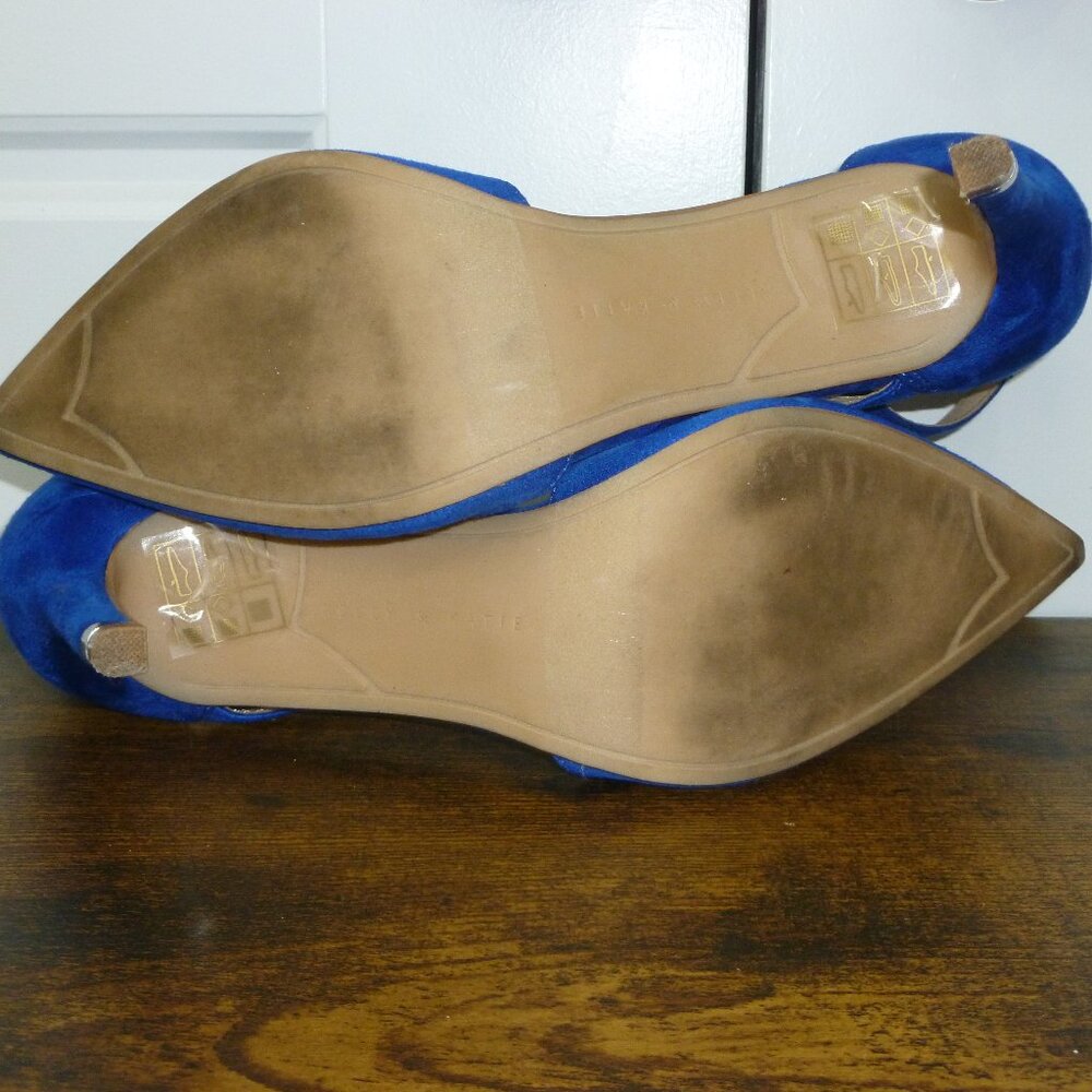 Kelly & Katie Bright Blue Pointed Closed Toe Pumps w/Adjustable Ankle Straps - Picture 13 of 16